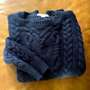 Navy Cable Knit Crewneck Sweater